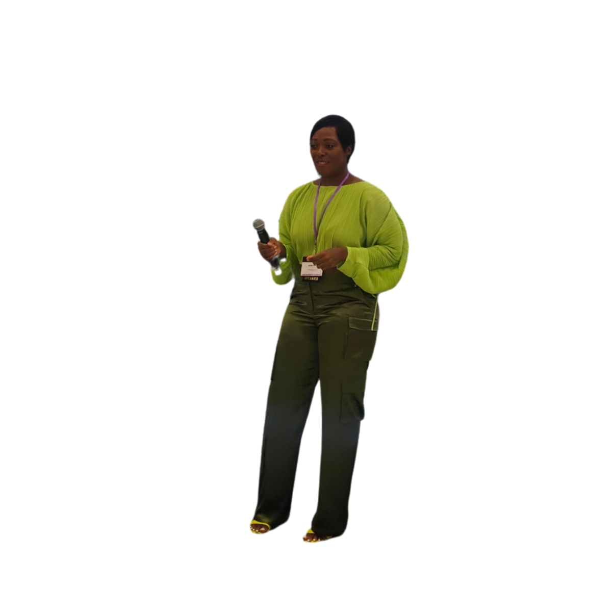 Jeneba Wint speaking with a microphone